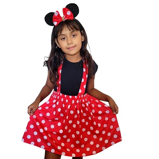 Vestido Minnie Infantil Vermelha - Ótimo para festa Infantil - Acompanha Blusinha Preta + Tiara Luxo