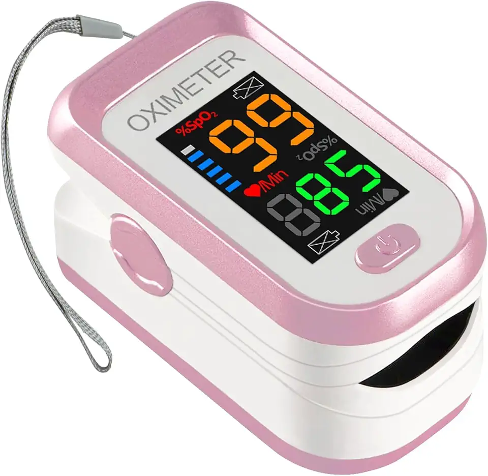 Pulse Oximeter Fingertip, Blood Oxygen Saturation Monitor with Large LED Display, Heart Rate Monitor for Adults, Fingertip Pulse Oximetr, with Lanyard (Rose Gold)