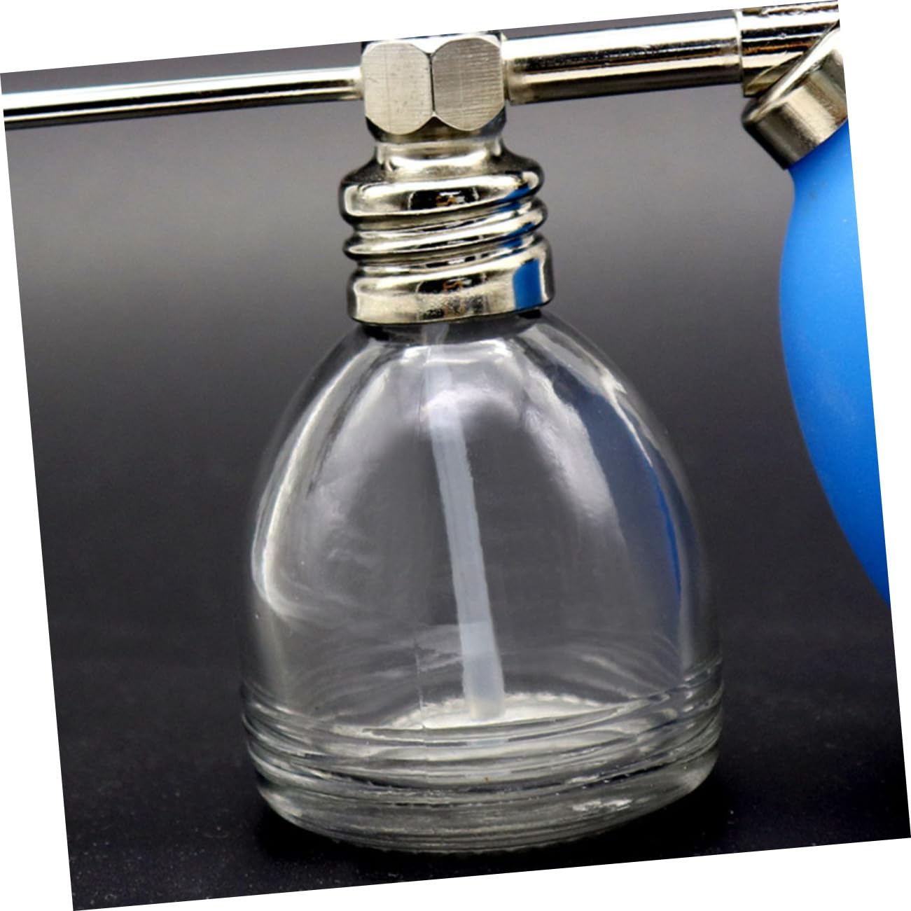 Mikinona Botella Pulverizadora para Peluquería, Vidrio Azul, Pulverización de Polvo, Recargable y Fácil de Desmontar, Uso en Casa y Viaje