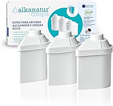 Pack of 3 Alkanatur Drops Ecological Water Filters – Cleanses Alkalizes Hydrogen Ionizes – Removes Chlorine Heavy Metals Adds Magnesium pH 9 – Toxic-Free Cartridges – ALKANATUR