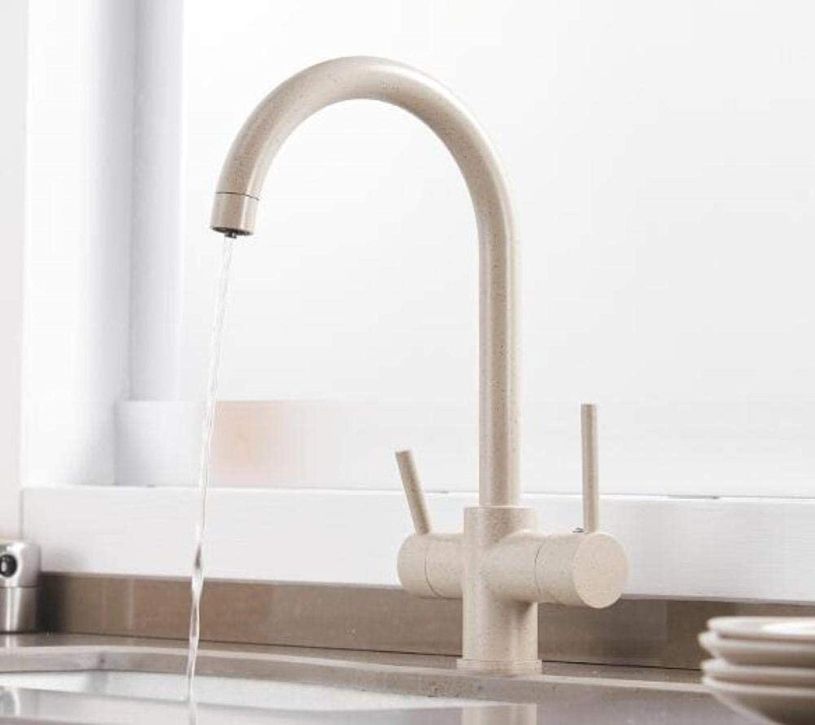 Wiquybml Beige Modern Black Kitchen Faucet With Waterfall Design 3 In 1 Drinking Water Filter Nickel Finish Sink Tap