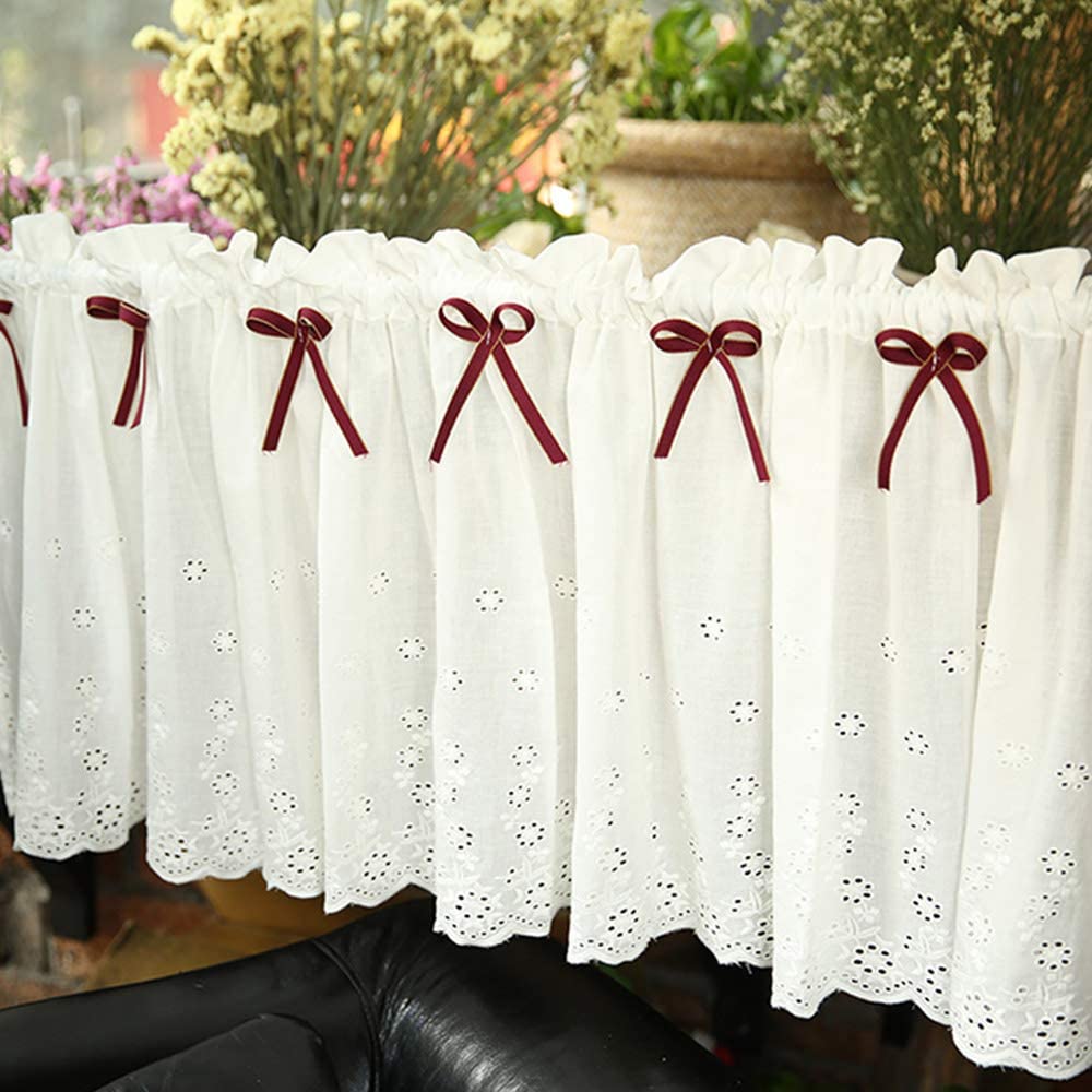 Cortina de cocina Cortinstier hecha a mano en algodón natural y encaje de alta calidad