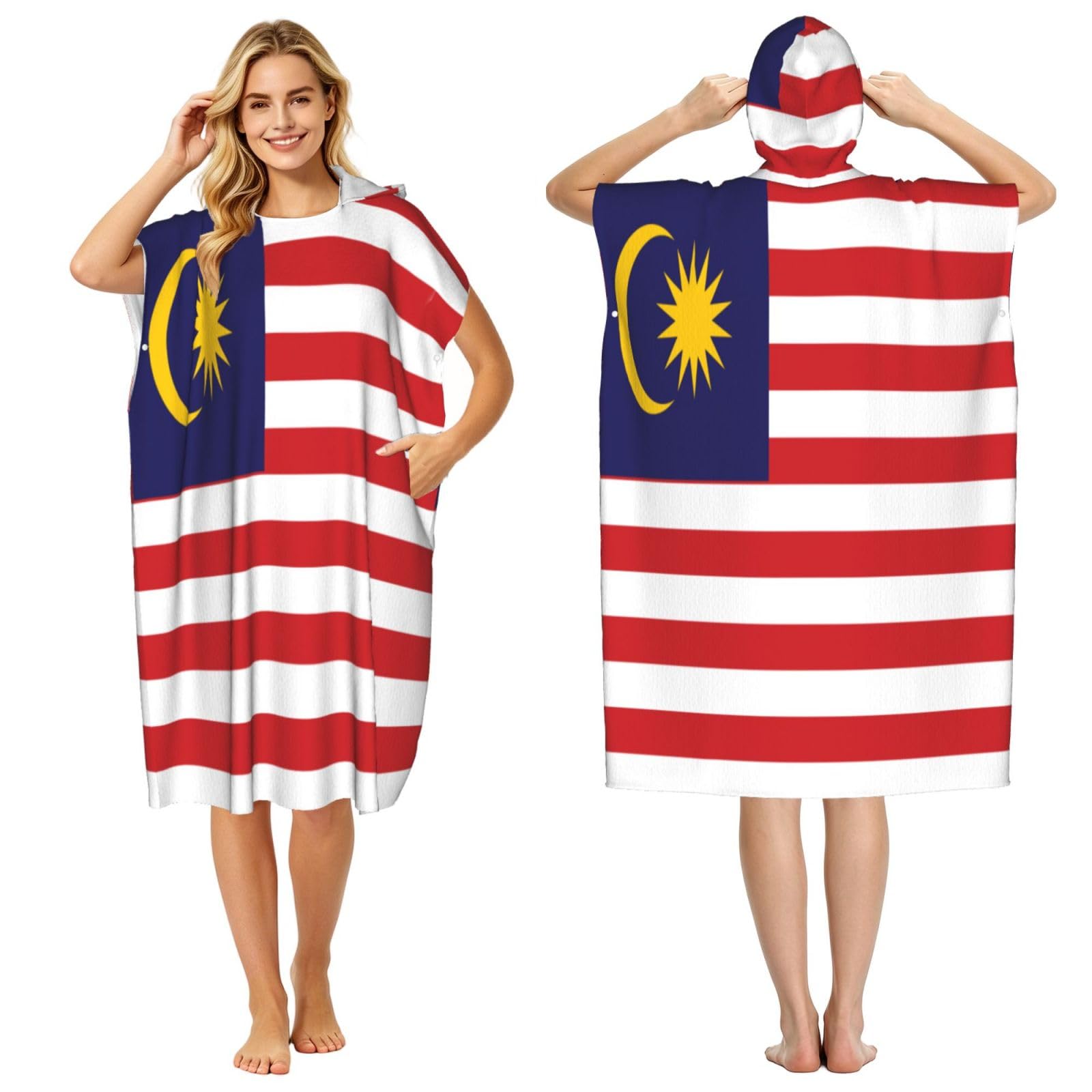 DTHKJNLSF Malaysia Flag Adult Hooded Beach Poncho Towel