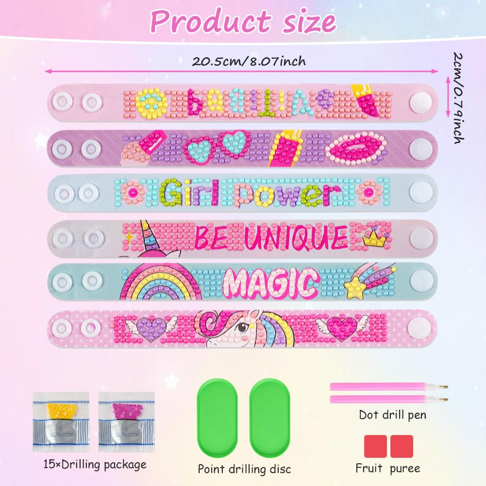 AUAUY Diamond Painting Bracelet, 6PCS DIY Diamond Art Bracelet Kit, DIY Diamond Wristbands Mosaics Stickers Kit - Image 4