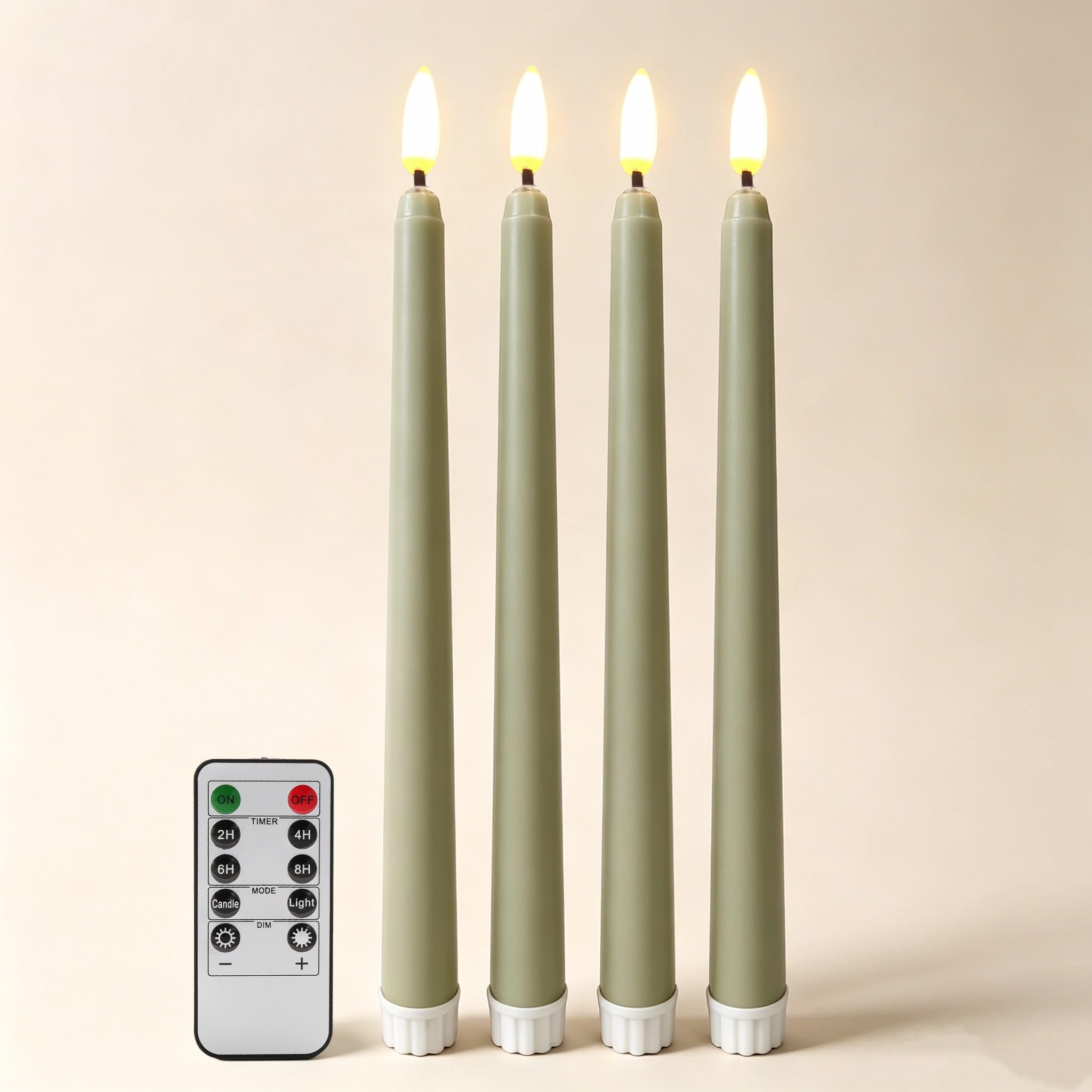 Ni-JASW Sage Green Flameless Taper Candles with Remote Timer Set of 4