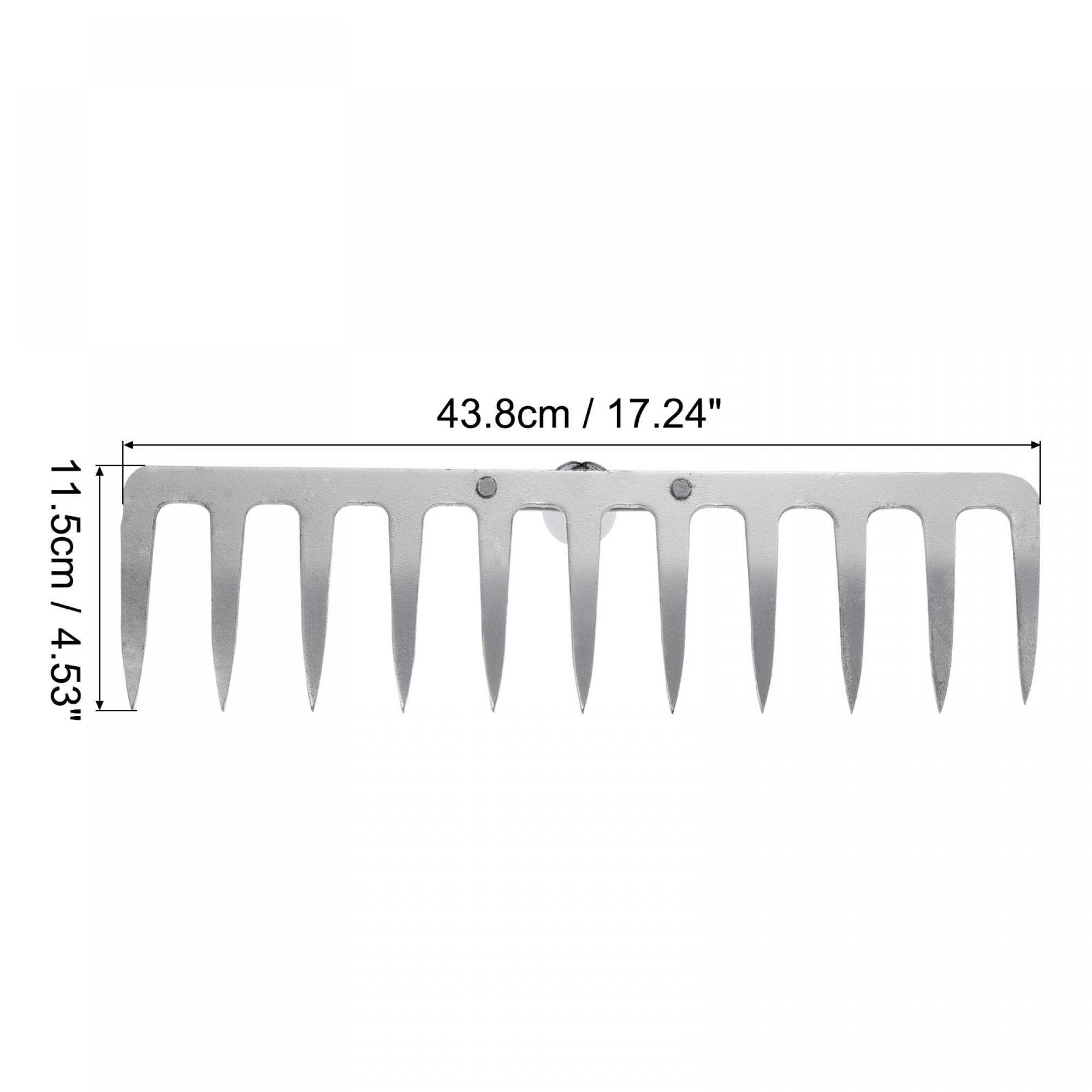 sourcing map 11 Dientes Jardín Rastrillo Cabeza, Galvanizado Manganeso Acero para Jardín Granja Trasero Patio sin Mango Duro Rastrillo Cabeza Solo, Plateado Tono