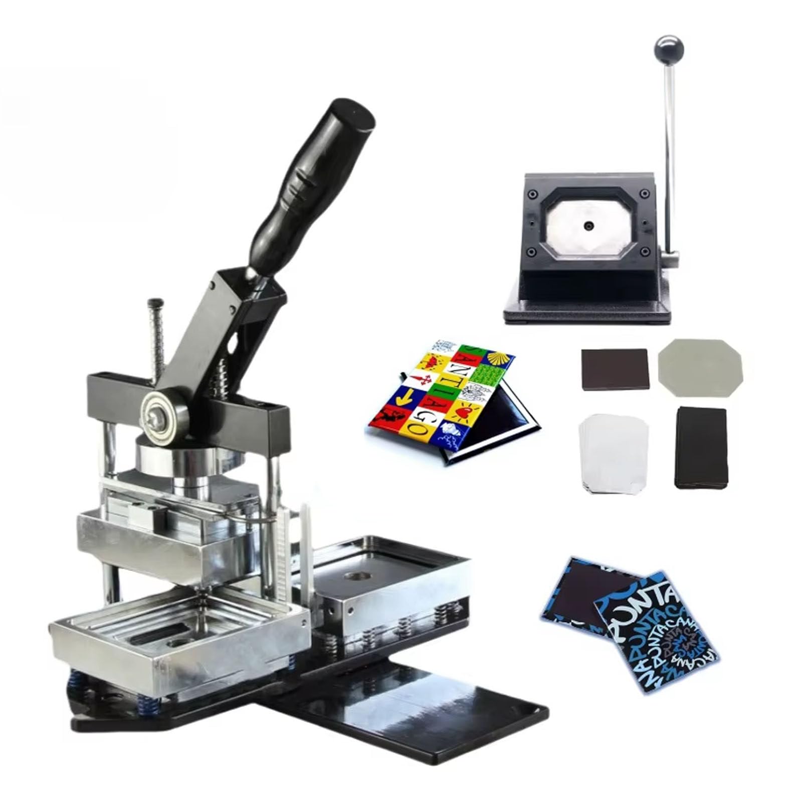 JKJZSALJ Rectangle-Button-Maker-With-100-Sets-Of-Consumables,-Diy-Photo-Magnet-Machine-With-83-*-50-Mm-Paper-Cutter,-Fridge-Magnet-Sticker-Press-Machine-For-Picture-Badge-Button