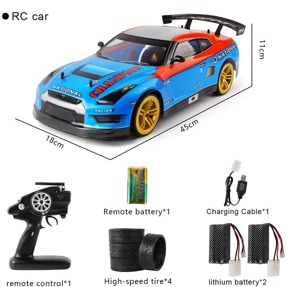 WOLWES Veicolo RC 1/10 Camion RC Elettrico, Auto da Corsa alla Deriva ad Alta velocità 70 km/h Auto telecomandata a 2,4 GHz 4WD Buggy Fuoristrada Rc con Due Batterie Macchinine per Ragazzi e Adulti