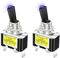 DaierTek 12V Blue LED Toggle Switch 30A SPST ON/OFF 3-Pin Heavy Duty for Car Truck RV Marine - 2 Pack
