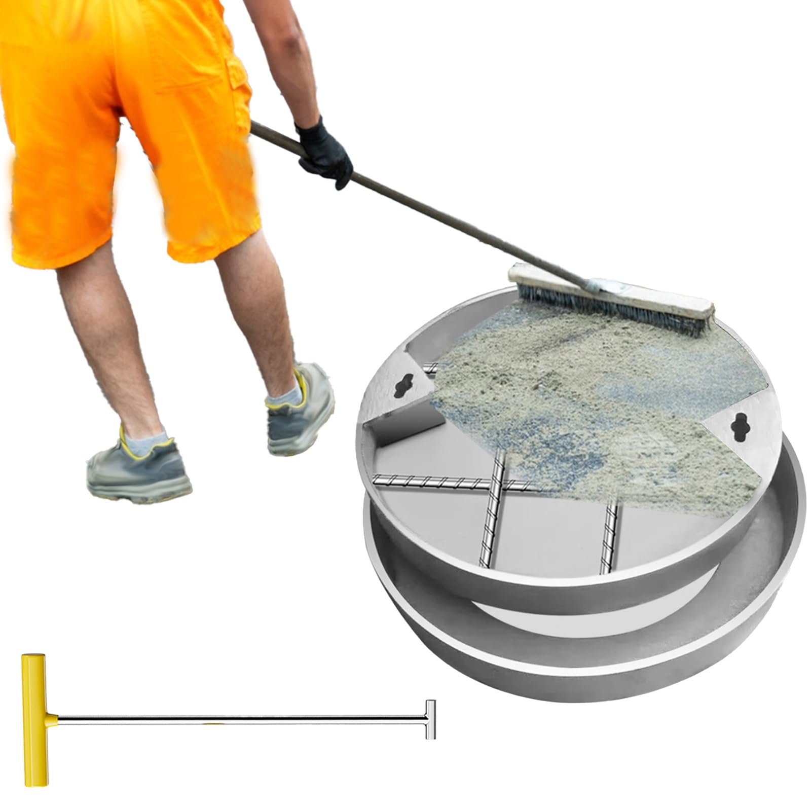 SZITW Recessed Stainless Steel Round Septic Tank Lid with Base, 14" Manhole Cover & Inspection Lid for Driveway, Backyard, School - Invisible Sewage Basin Cover