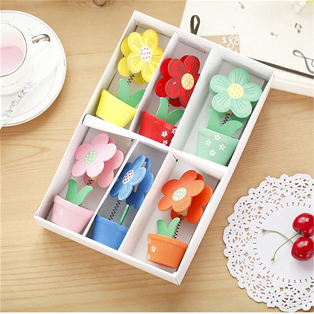 MOBYGKFY 6-Pack Cute Flower Wooden Note Holder Photo Card Message Memo Desk Decoration