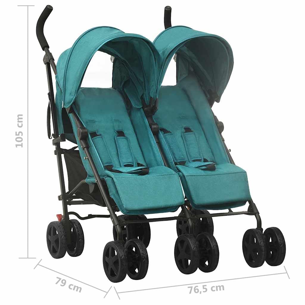 vidaXL Passeggino Gemellare Verde in Acciaio