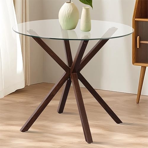 Miniatura 1 de Mesa de comedor de 34.6 pulgadas para 2-4, mesas de cocina y comedor de cristal, moderna mesa de comedor circular con mesa de vidrio templado y