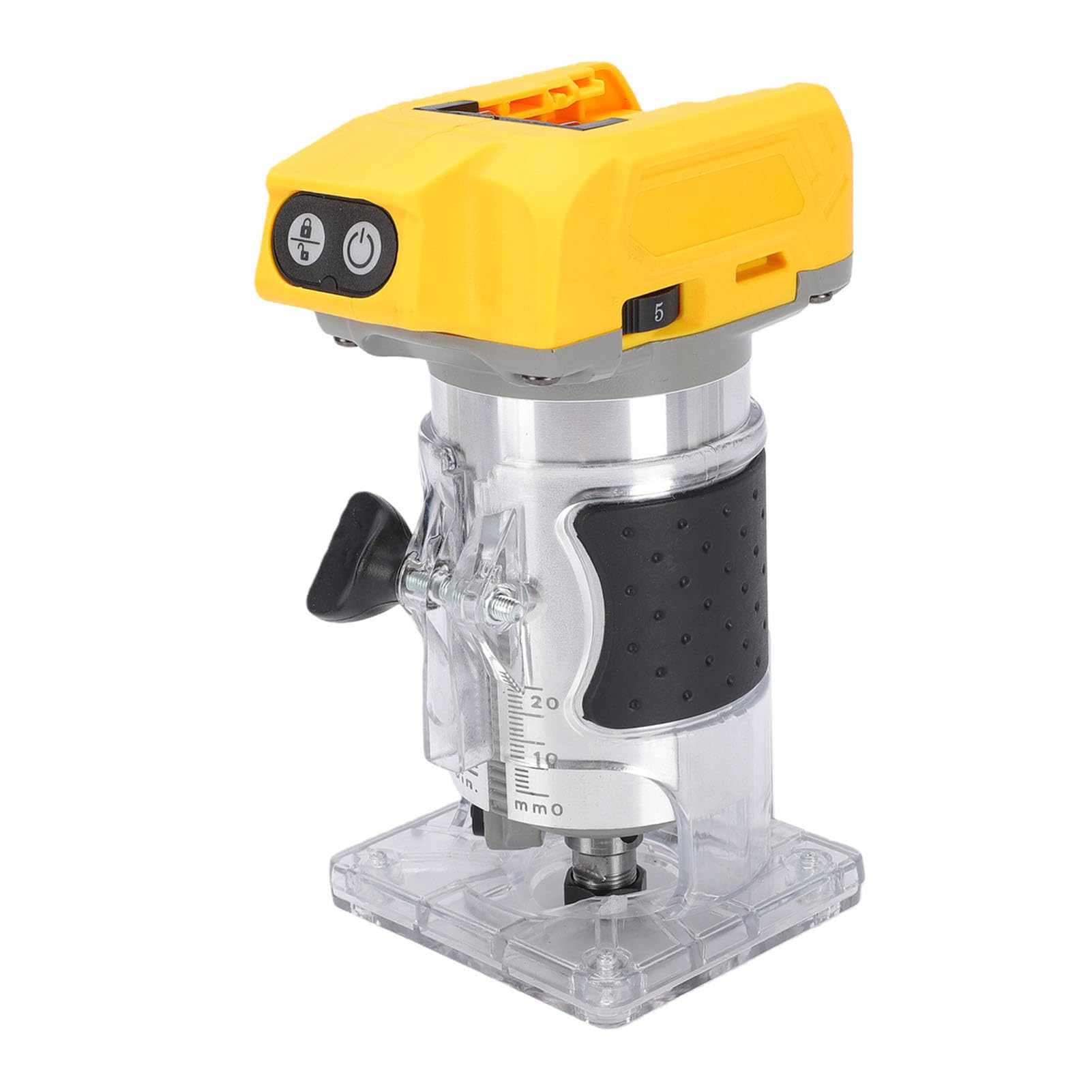 Bewinner Fresadora de Madera Inalámbrica con Motor Sin Escobillas, Potencia de 800W y 5 Velocidades Variables hasta 30000RPM, Compatible con Batería para Tareas de Carpintería