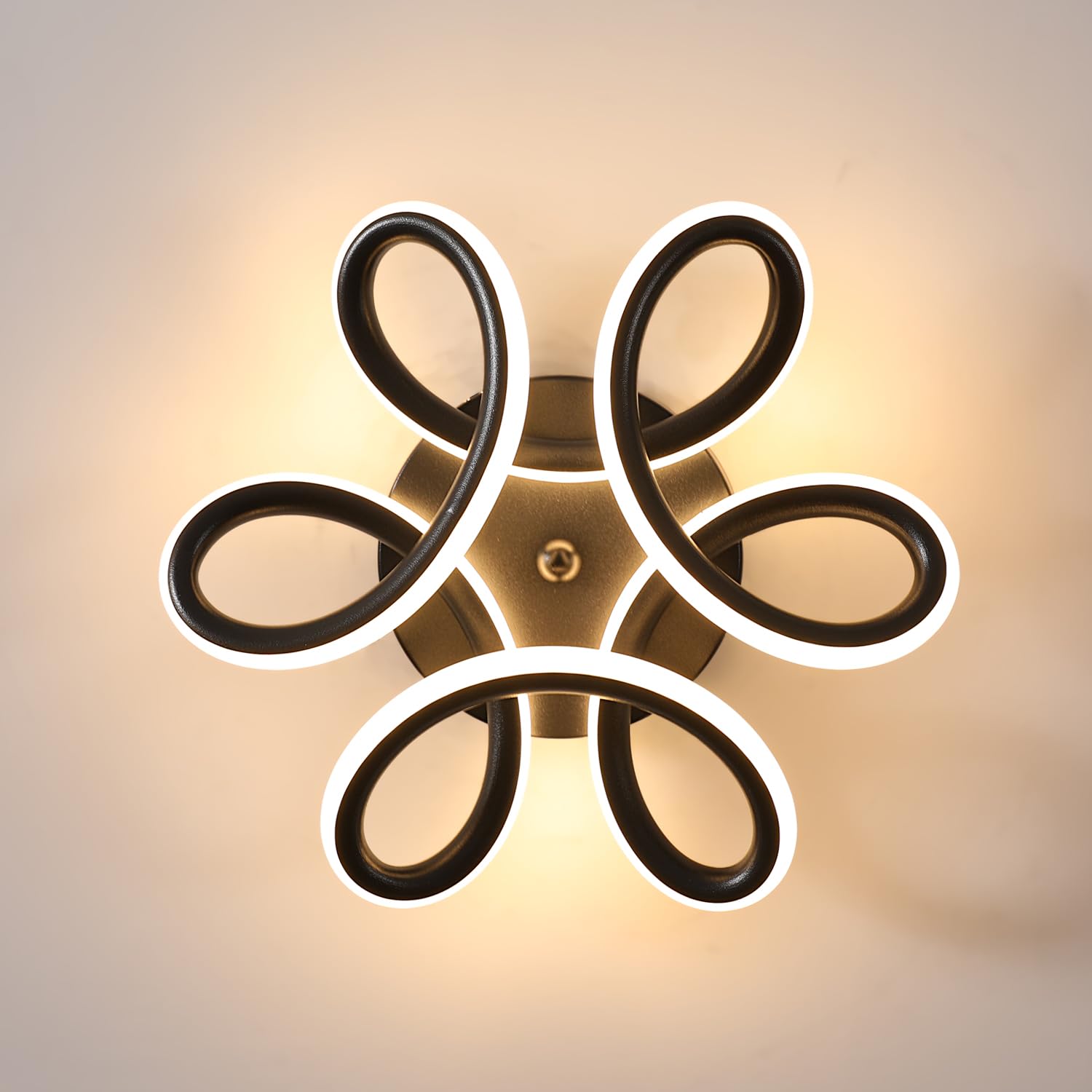 Goeco LED Deckenleuchte, 22W 2500LM Deckenlampe LED Innen in Blumenform, 3000K Warmweißes Licht LED Lampe Deckenbeleuchtung Moderne für Balkon, Korridor, Schlafzimmer, Treppenhäuser, Schwarz Ø 26 cm