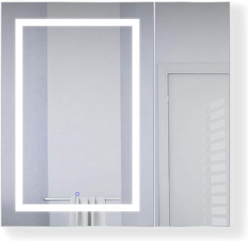 Krugg Botiquín LED de 36 x 36 pulgadas  Armario de espejo empotrado o de montaje en superficie con atenuador y desempañador + 3 espejos de