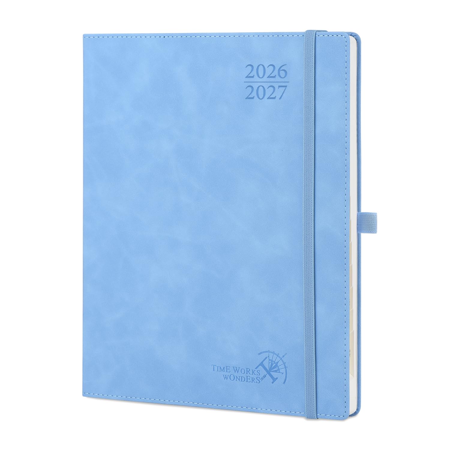 POPRUN Academic Diary Week to View 2026-2027 Large Soft Cover 26.5 x 21.5 cm - 26/27 Weekly Planner & Notebook in One, Inner Pocket, Monthly Tab(Cyan Blue)