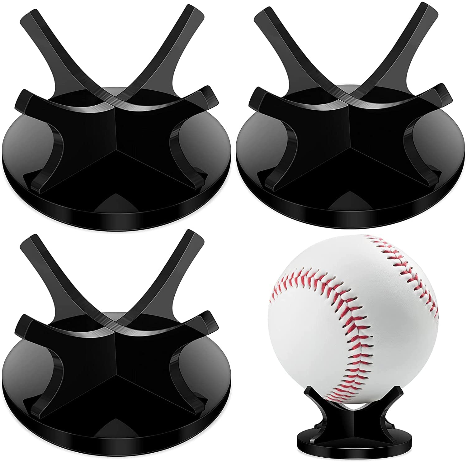 jaffiust 3 Pieces Acrylic Small Ball Stand Holder Sport Ball Display Rack Baseball Display Stand Ball Display Holder with 3 Pieces Non-Slip Rubber Pads for Baseball Golf Softball Tennis Ball Spheres
