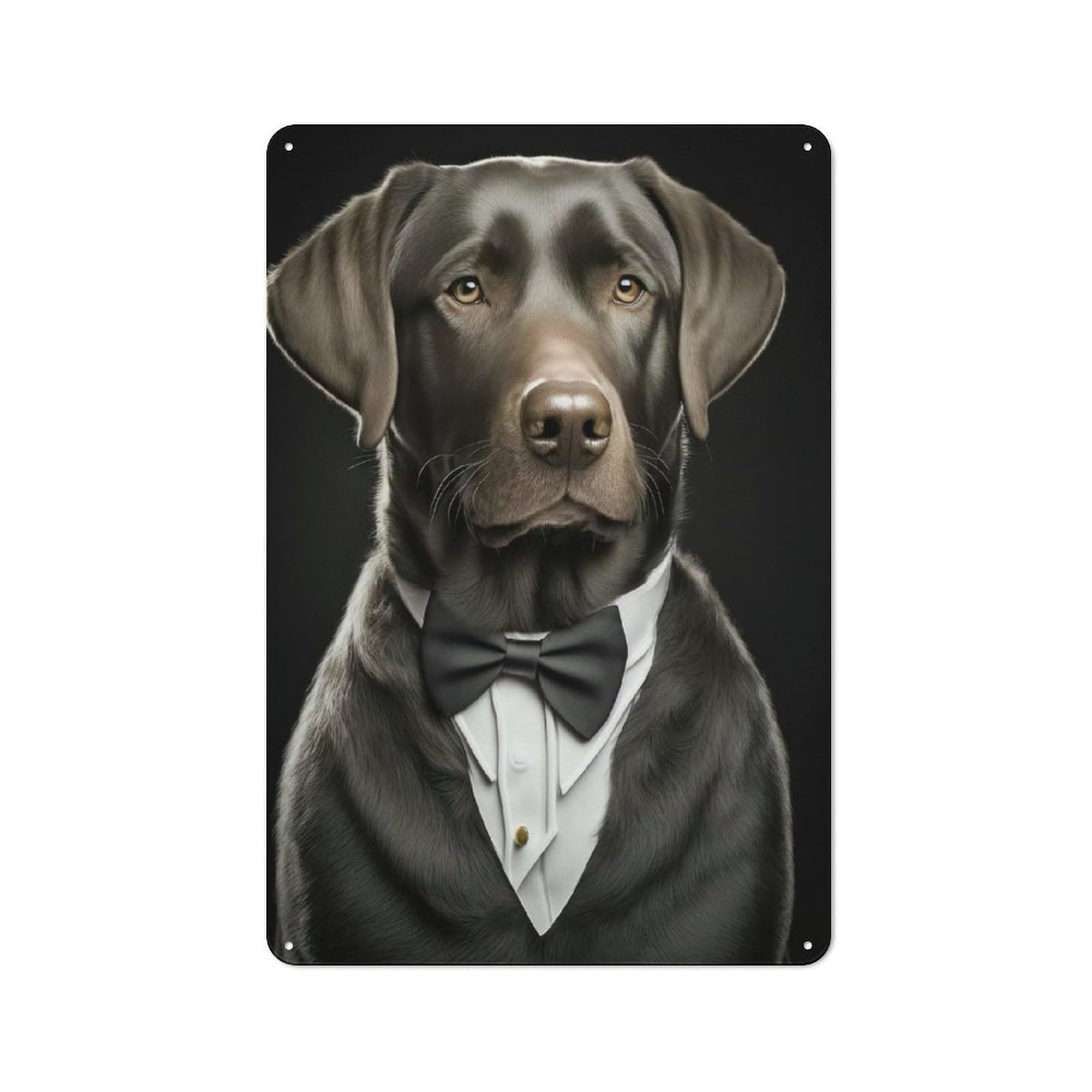 Junmoney Labrador Dog With A Tuxedo Metal Sign 30X20cm With For Workshop Wall, Rustic Decor, Wall Decoration For Workshops And Hobby Rooms