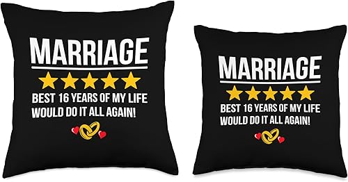 Miniatura 3 de 5 Star Wedding Anniversary Gifts & Apparel Couples Married 16 años - Divertida almohada de aniversario de boda 16, 18 x 18 pulgadas, multicolor