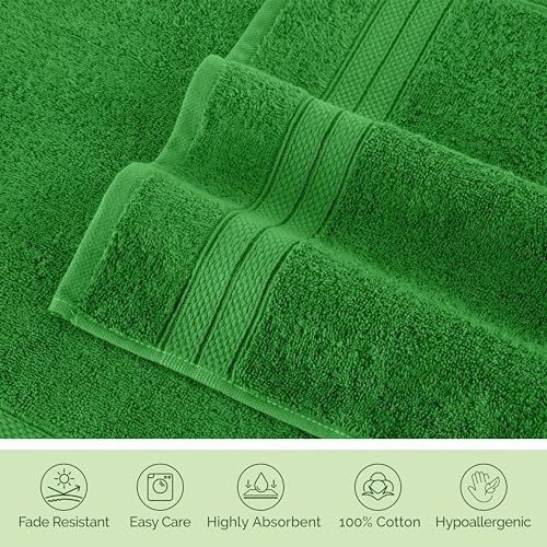 Image of Elegant Comfort Luxury 6-Piece Towel Set, Premium Soft 100% Turkish Cotton, Three Line Popcorn Design 2 Bath Towels, 2 Hand Towels and 2 Washcloths Towel Set- Quick-Drying and Absorbent, Emerald Green