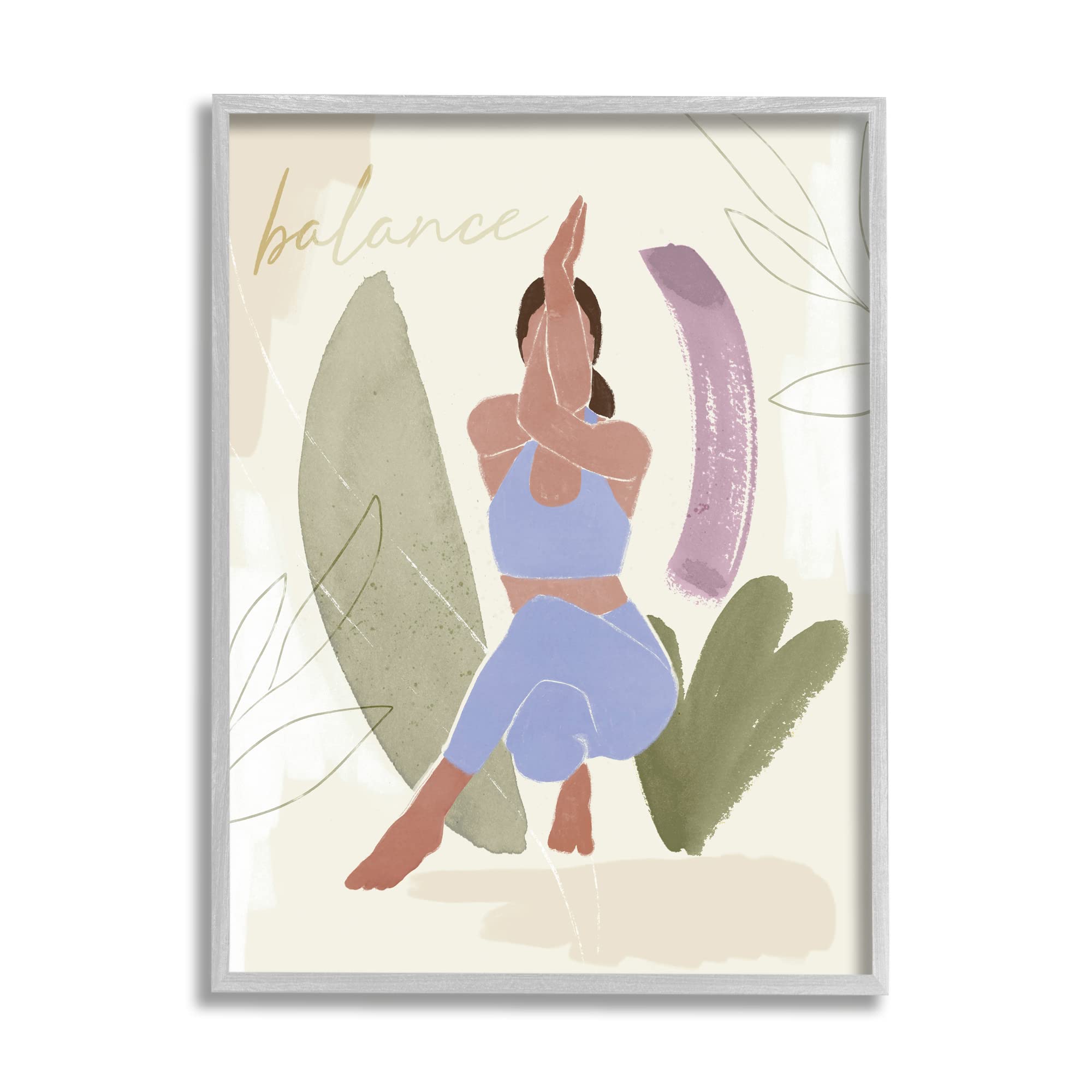 Stupell Industries Balance Text Yoga Fitness Person Botanical Brushstrokes,Design by Victoria Barnes