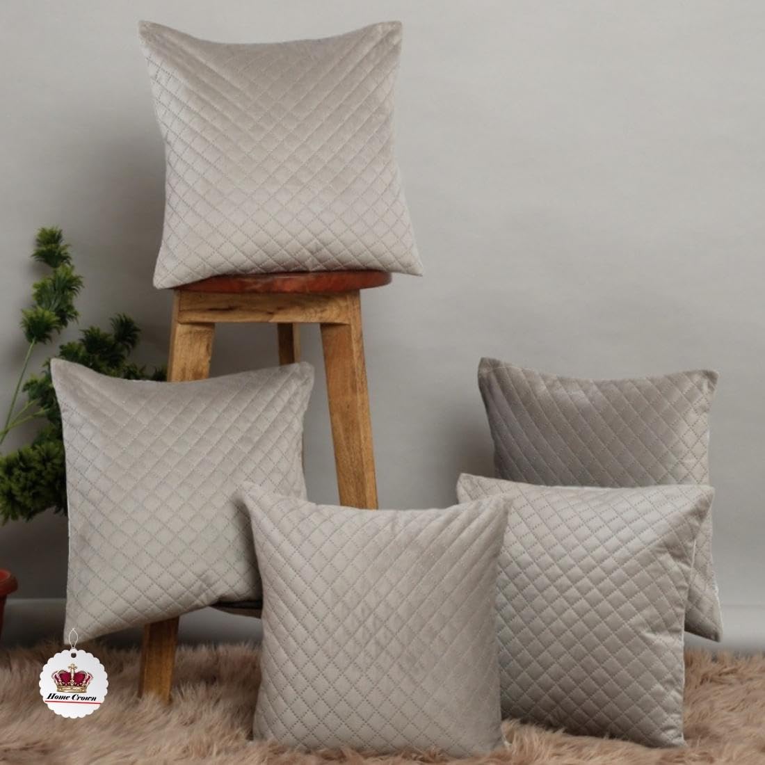 HOMECROWN 16x16 Inch Quilted Velvet Cushion Covers Set of 5 – Soft Decorative Throw Pillow Cases for Sofa, Couch, Bed, and Living Room – Zipper Closure, Silver (B0CHB8CWDB) Amazon Price History, Amazon Price Tracker