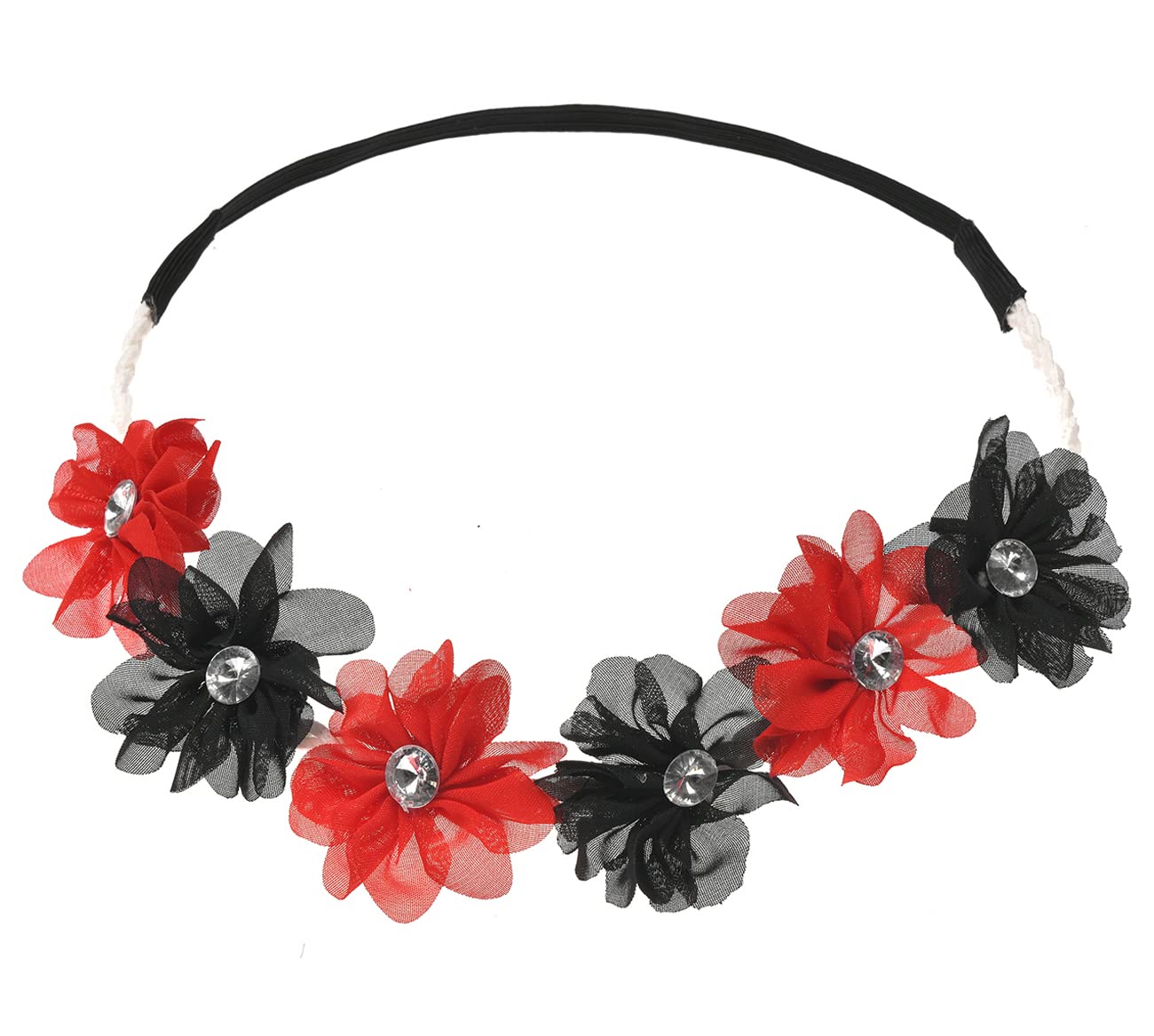 Merroyal(Red and Black) - Merroyal Chiffon Polka Dot Crystal Floral Flower Stretch Headband Festival Party Vacation Photography Props (Red and Black)