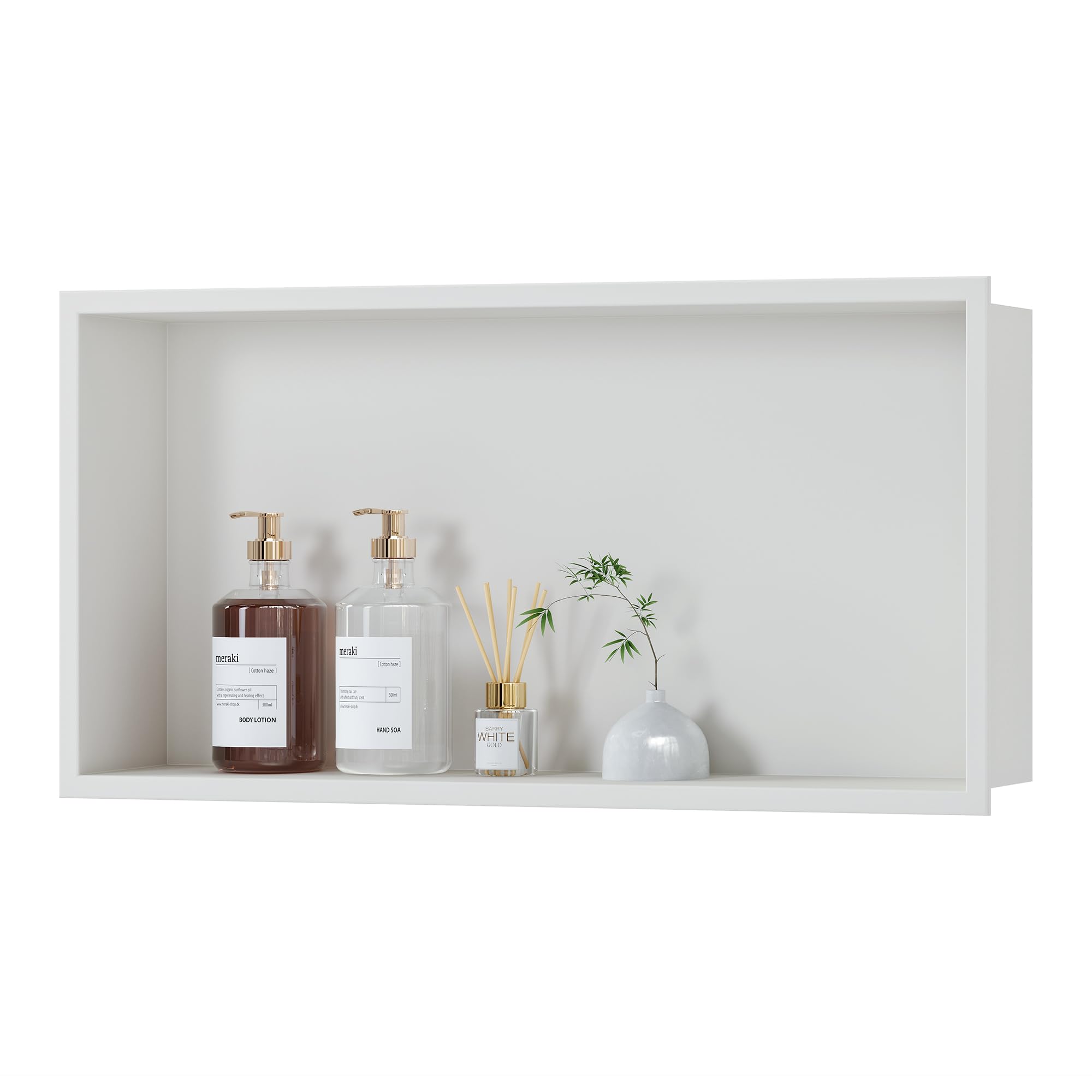 Qeke Stainless Steel Shower Niche 24" X 12", No Tile Needed Wall Niche, Recessed Shower Shelf for Bathroom Storage, Matte White