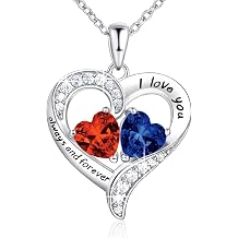 BlingGem Heart Necklaces for Women 925 Sterling Silver Birthstone Necklace for Women With 2 Birthstones Womens Jewelry Customized Pendant Necklace Gifts For Women Wife Mom