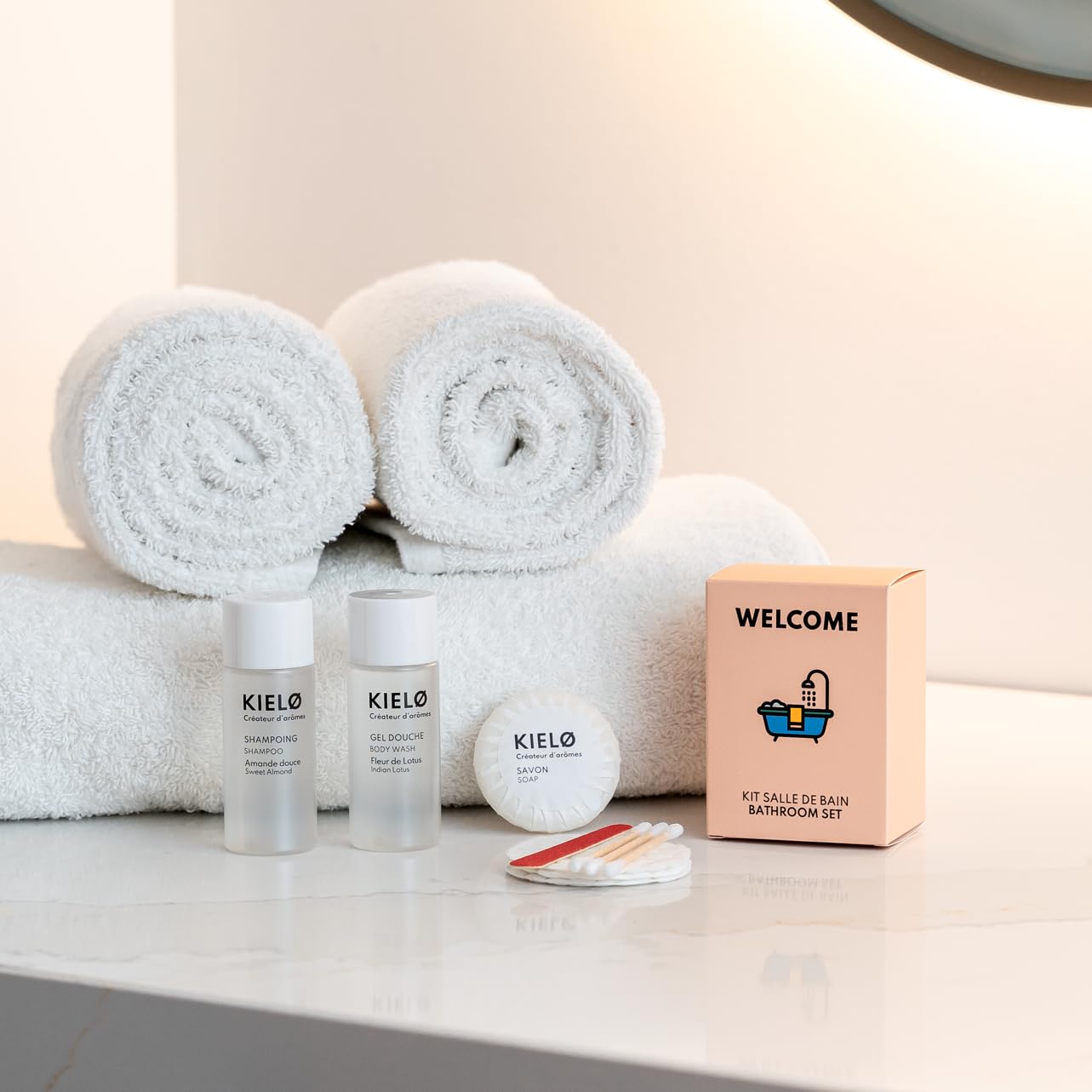Kit d'Accueil pour Salle de Bain | Idéal pour Locations Saisonnières et Airbnb | Packaging Élégant et Compact - Parfum agréable | Complet et Prêt à l'Emploi