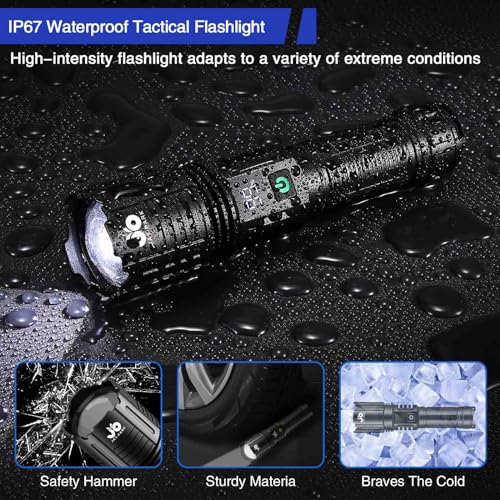 Image of JAY-PARK Rechargeable Flashlights 10000 Lumen, LED Flashlight with Digital Power Display and Zoomable, Flashlights High Lumen Super Bright Long Distance for Camping, bushcraft, Outdoor