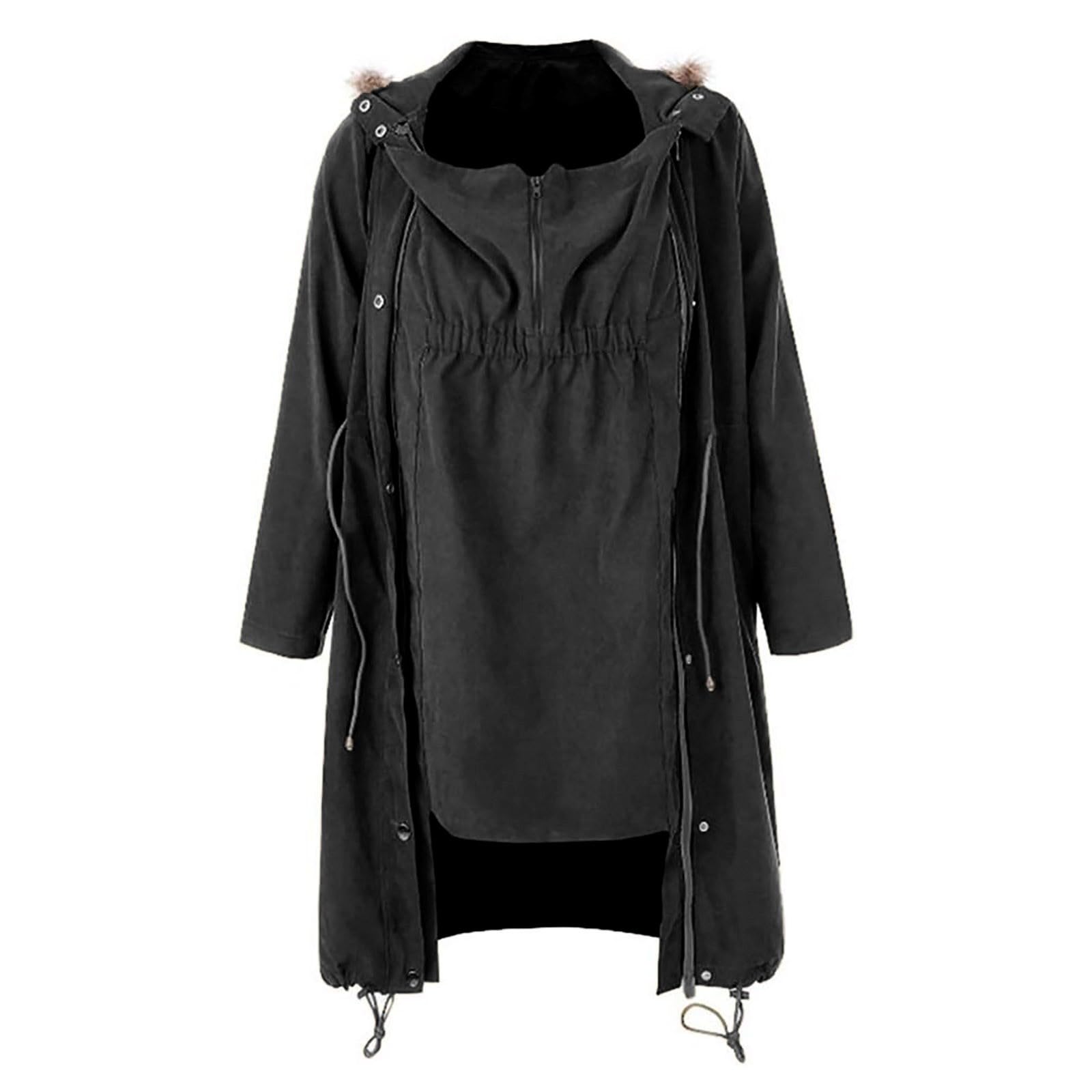 Giacca invernale calda in cotone per donna, con chiusura lampo completa, con colletto in pelliccia, giacca invernale da donna, giacca premaman con inserto per bambino, oversize, calda