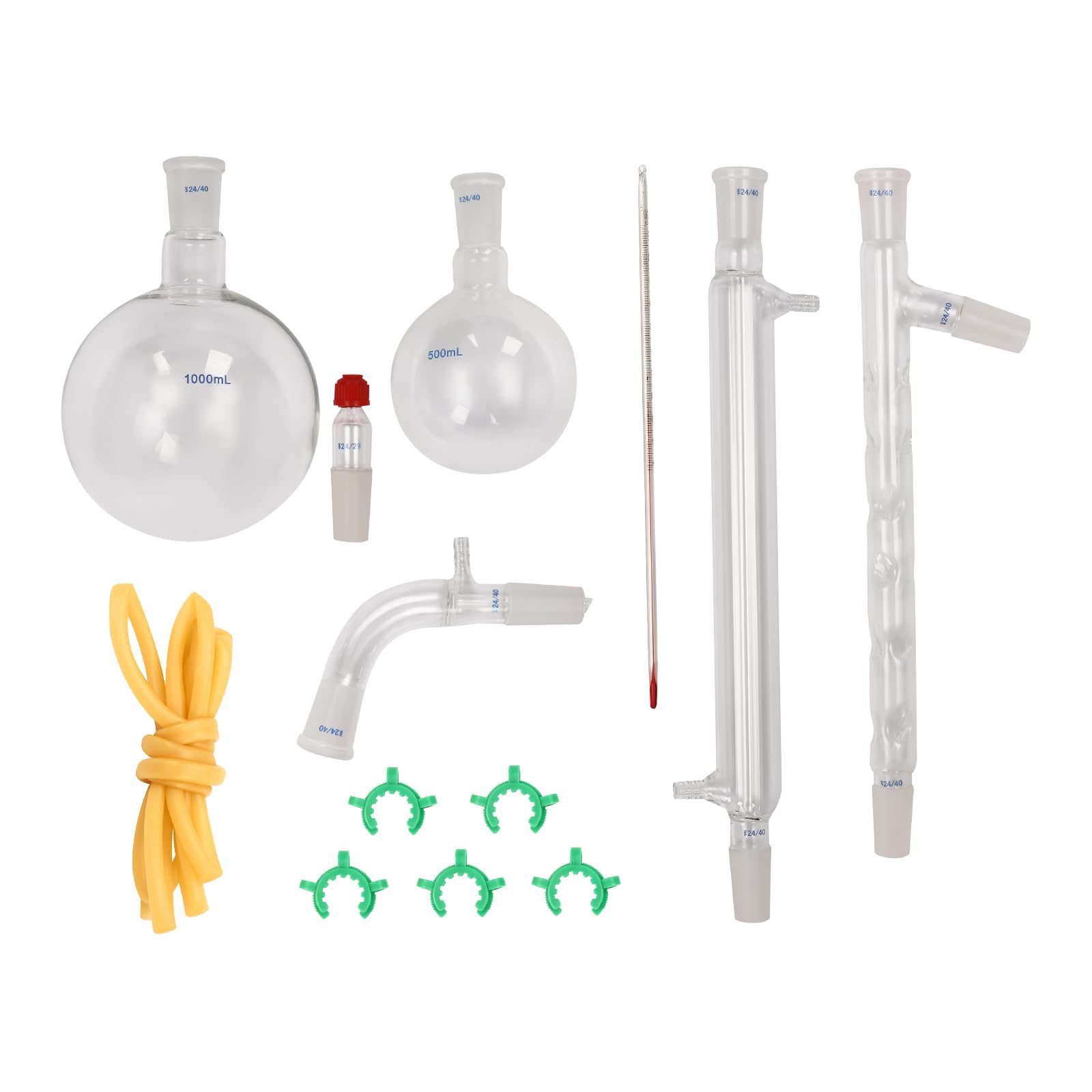 Lab Glassware Kit with 24/40 Joints, 13Pcs Chemistry Distillation Kit 500-1000ML for Distillations Separation Purification Synthe?24/40, 13PCS?