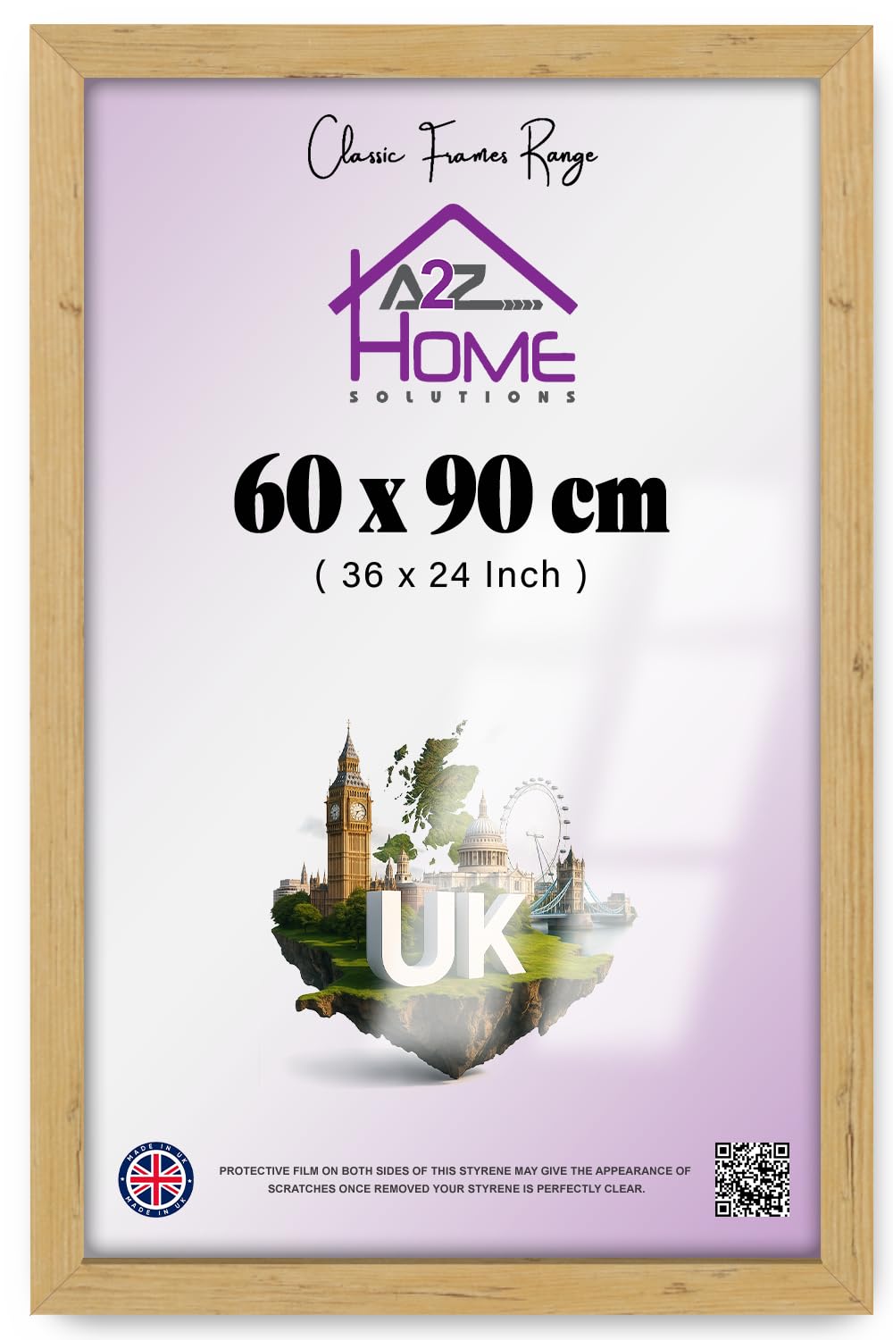 A2Z Home Solutions — Modern Poster Picture Frame (60 X 90 Cm) | Horizontal Or Vertical Wall Mount, Scratch Proof Finish, Artistic 36 X 24 Inch Photo Display For Wall Gallery, Pine, Indoor