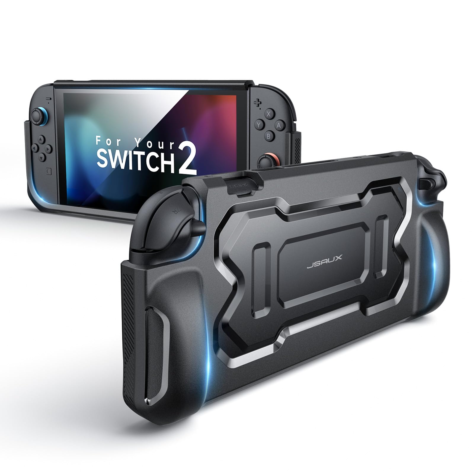 JSAUX Schutzhülle Konzipiert für Switch 2 2025, TPU Griff Fähige Tragbare Hülle Kompatibel mit Switch 2 Hülle und JoyCon-Controllern, Zubehör mit Fallschutz und Kratzbeständigkeit–Schwarz