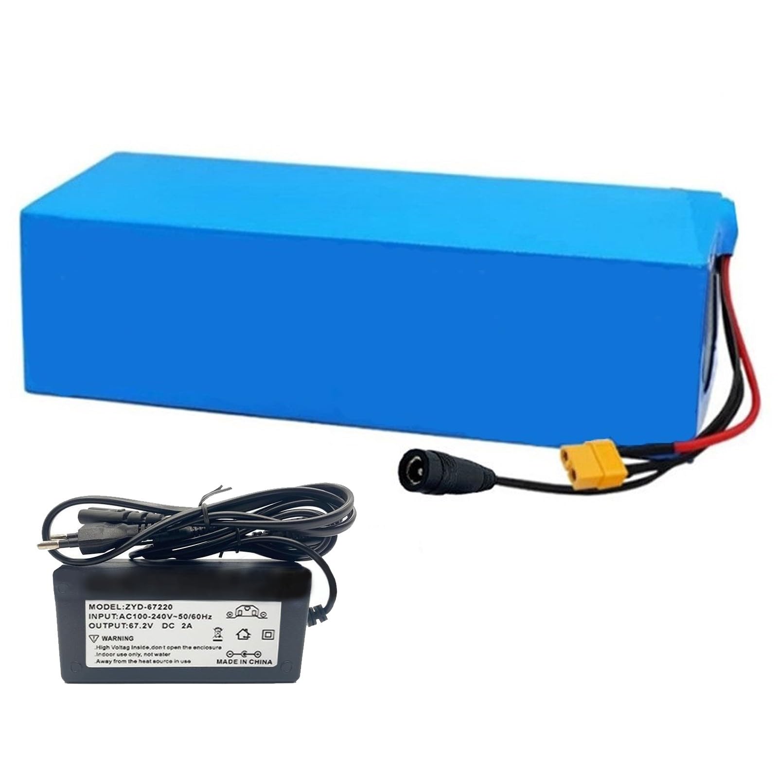 60V 25Ah E-Bike Batería De Iones De Litio con 67.2V 2A Cargador 16S5P Bicicleta Eléctrica Batería Impermeable BMS Incorporado para 250W 300W 350W 500W 750W 1000W Motor XT60 Plug+T Plug