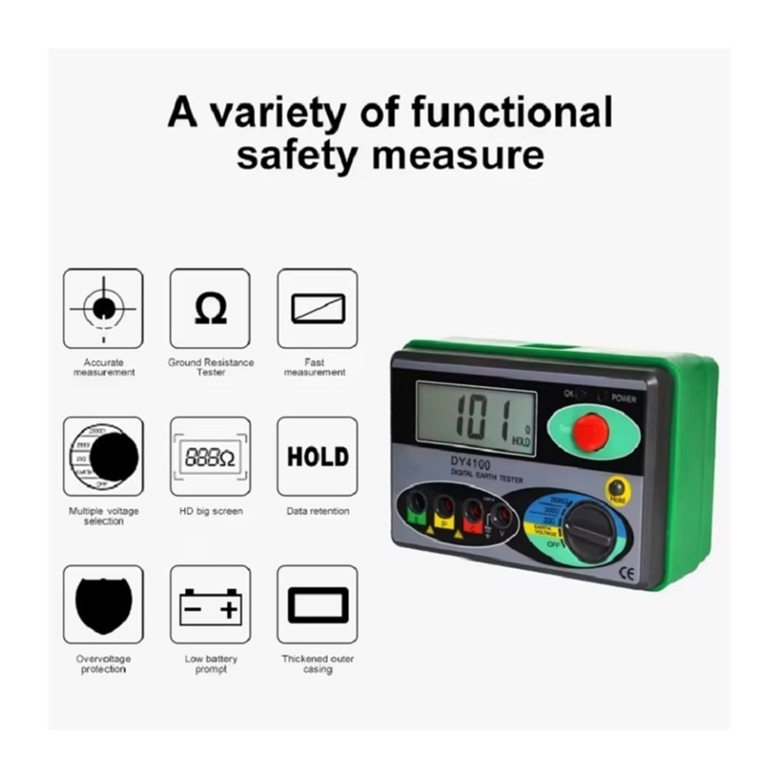 Probador de resistencia, Medidores De Resistencia, DY4100 Medidor Tierra Digital Meg-ohmímetro 0-2000 Ohm Instrumentos Inspección Probador Electricista,Ohmímetro