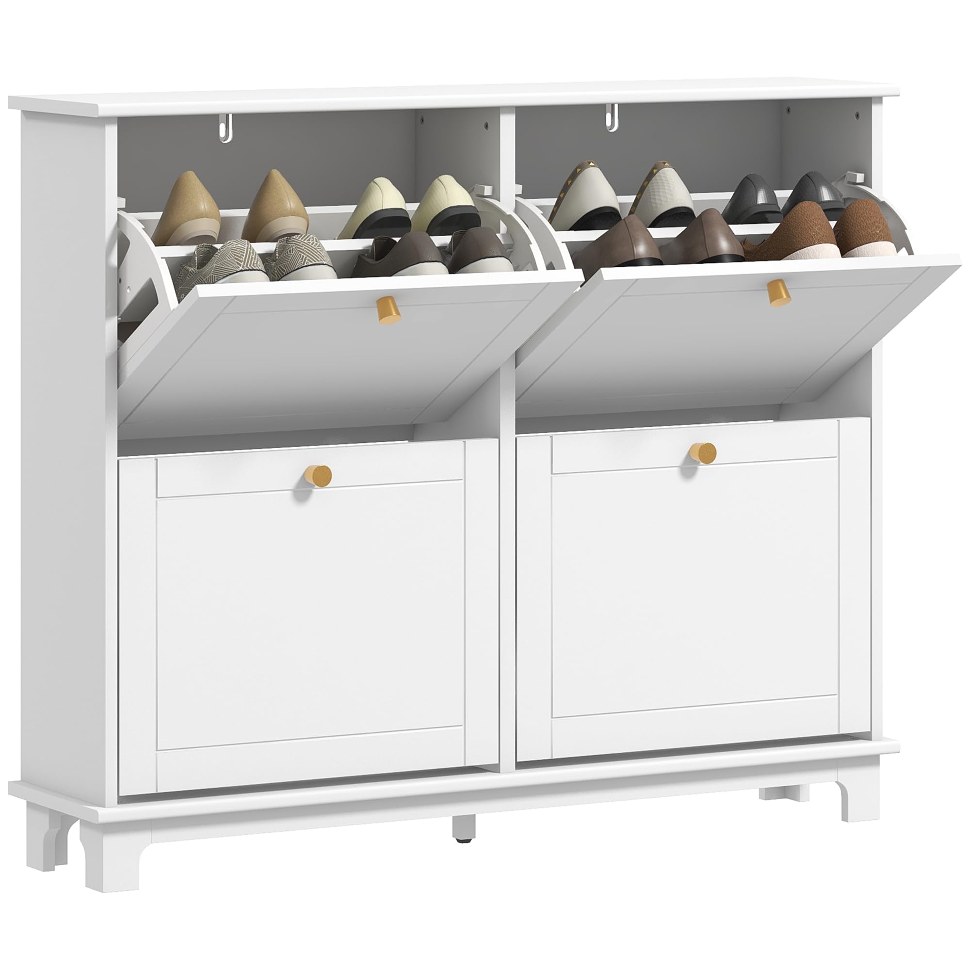 Homcom Narrow Shoe Cabinet With 4 Flip Drawers Adjustable ShelvesWhite from B&Q
