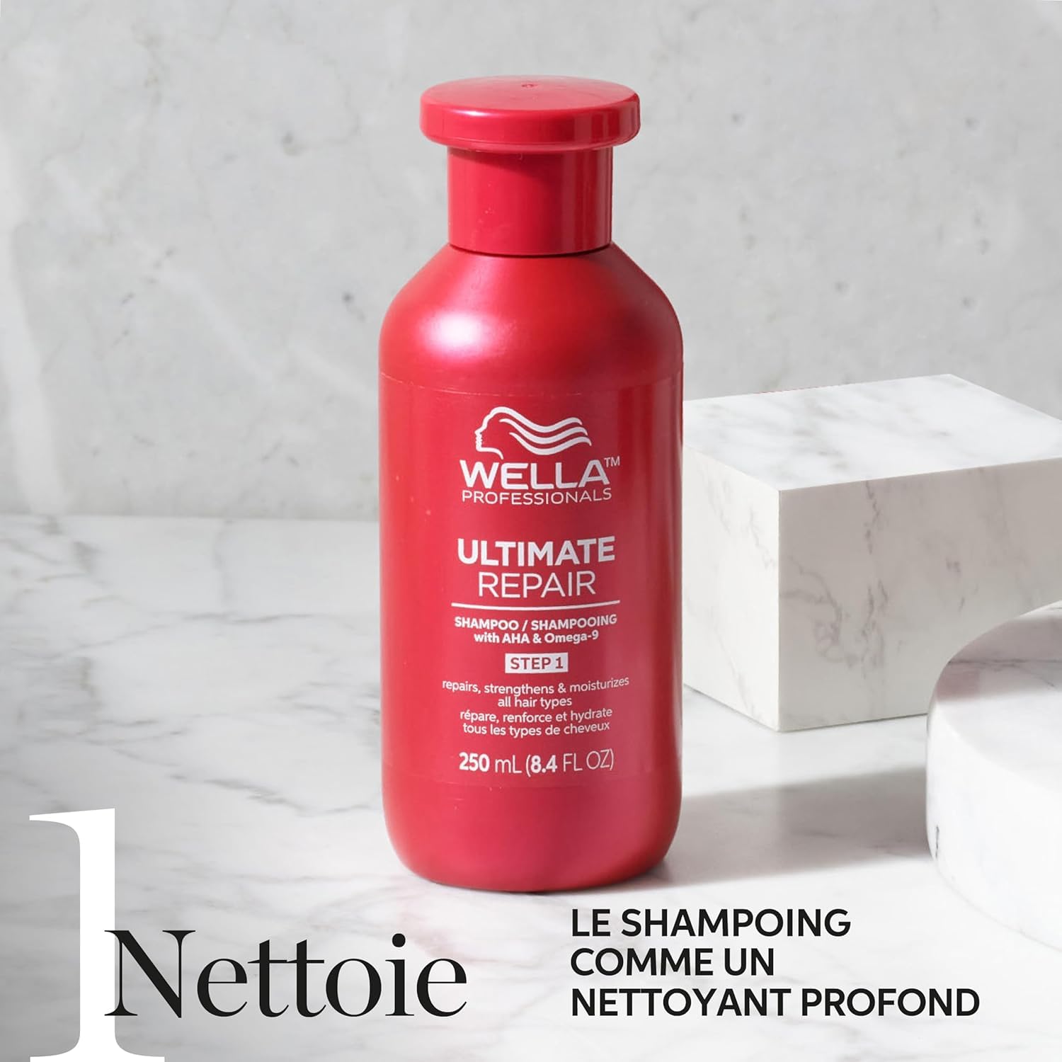 Wella Professionals Ultimate Repair Shampoing léger pour cheveux abîmés, Après-shampoing nourrissant et Soin Protecteur sans Rinçage, Protection contre tous les types de dommages - 1L + 500ml + 140ml