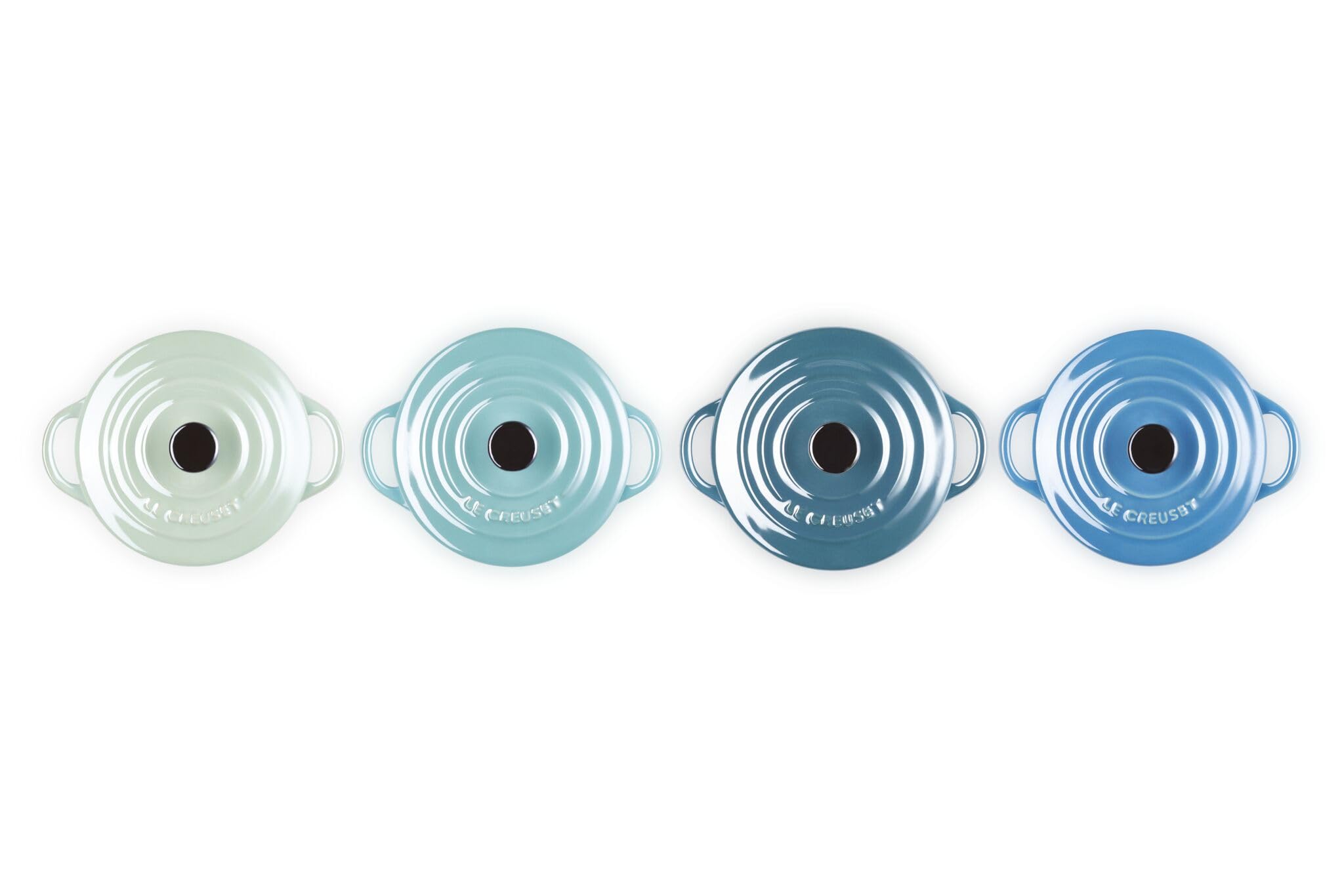 Le Creuset 4er-Set Mini Cocottes aus Steinzeug, je 200 ml, 10 x 5 cm, Metallics Blau-Grün (Cool Mint/Karibik/Deep Teal/Marseille), 69212108139131