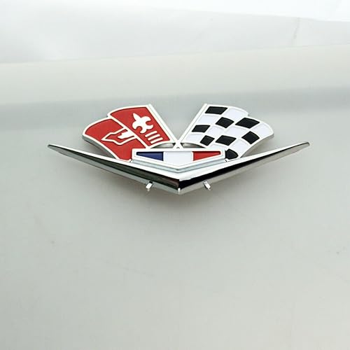 Miniatura 4 de 2 emblemas de guardabarros delanteros de Chevy Impala Belair de 1962 1963, par de banderas 3D 327 409 Corvette de repuesto para Corvette (plata,