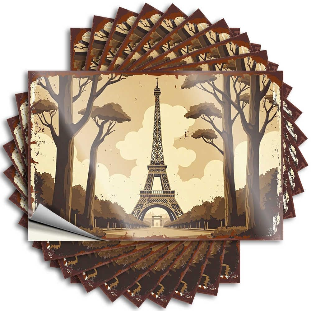 Sticker Winter Western Coastal Cover Vintage Parisian Eiffel Tower Amidst Autumn Trees - Scratch Resistant Stickers(12X18CM)