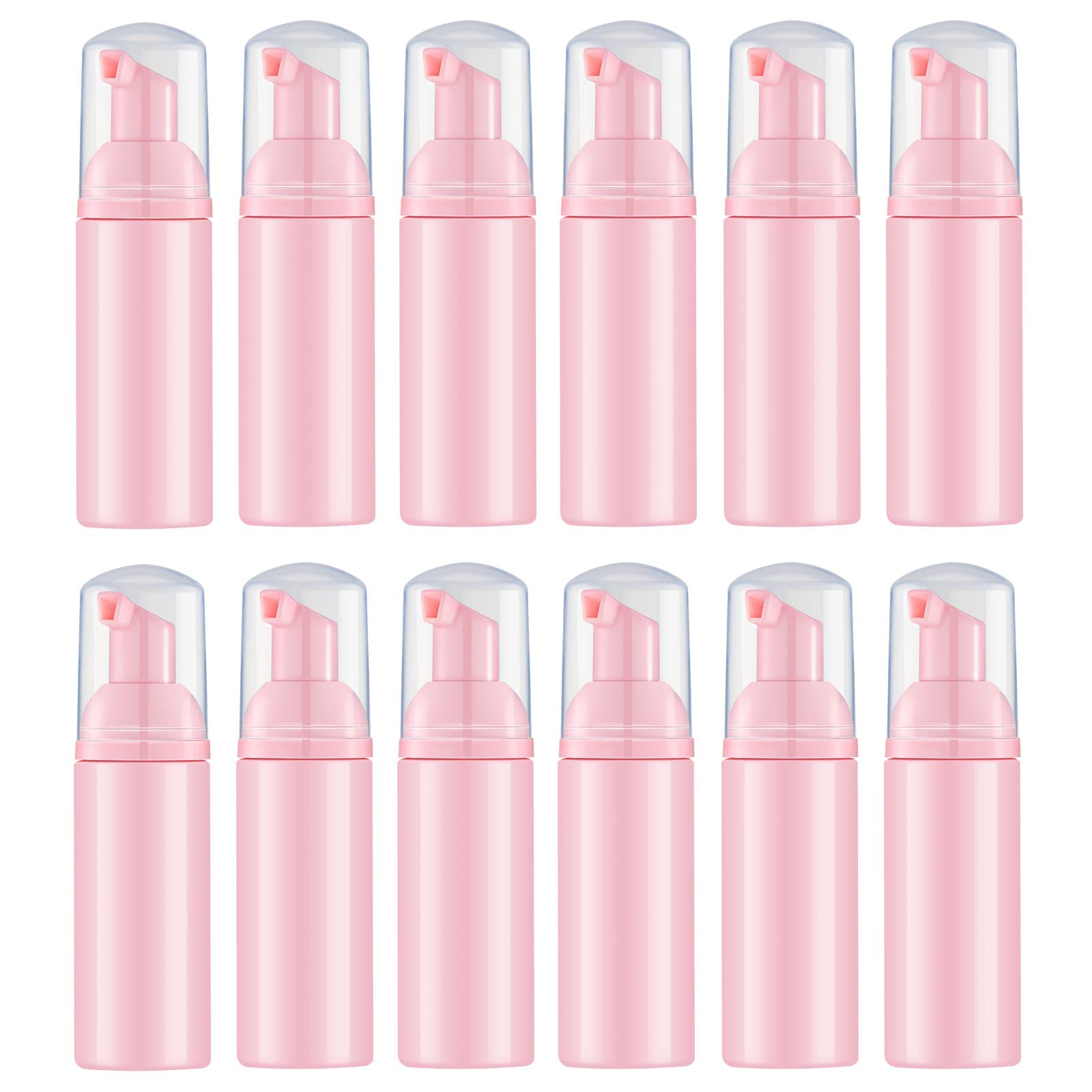Lil Ray 2 OZ Pink Foam Bottle with Pink Pump(12PCS), Empty Travel Foaming Dispensers for Hand Soap,Lash Shampoo