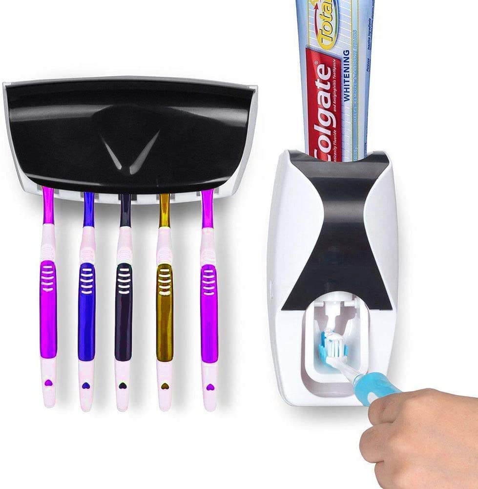 JHRK Color Toothpaste Dispenser - Toothbrush Holder with Cover Toothpaste Dispenser Set Dustproof Wall Mounted for Washroom, Toothpaste Squeezer and 5 Toothbrush Holders Bathroom Organizer (B0CHPG8J5C) Amazon Price History, Amazon Price Tracker