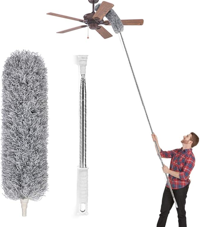 Feather Duster Extendable Telescopic Pole, Extra Long 100 inches