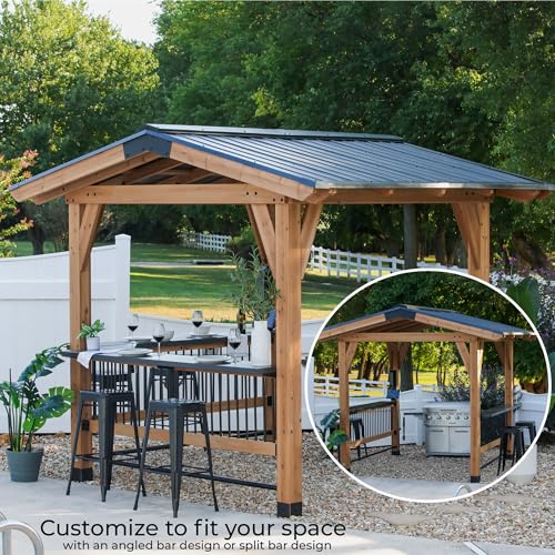 Backyard Discovery Granada 10' x 9' Cedar Wood BBQ Grill Gazebo Pavilion with Hardtop Galvanized Steel Roof, Bar Tops, Powerport, Snow Support, Wind Resistance, Cook Station for Outdoor Patio or Deck - image 6