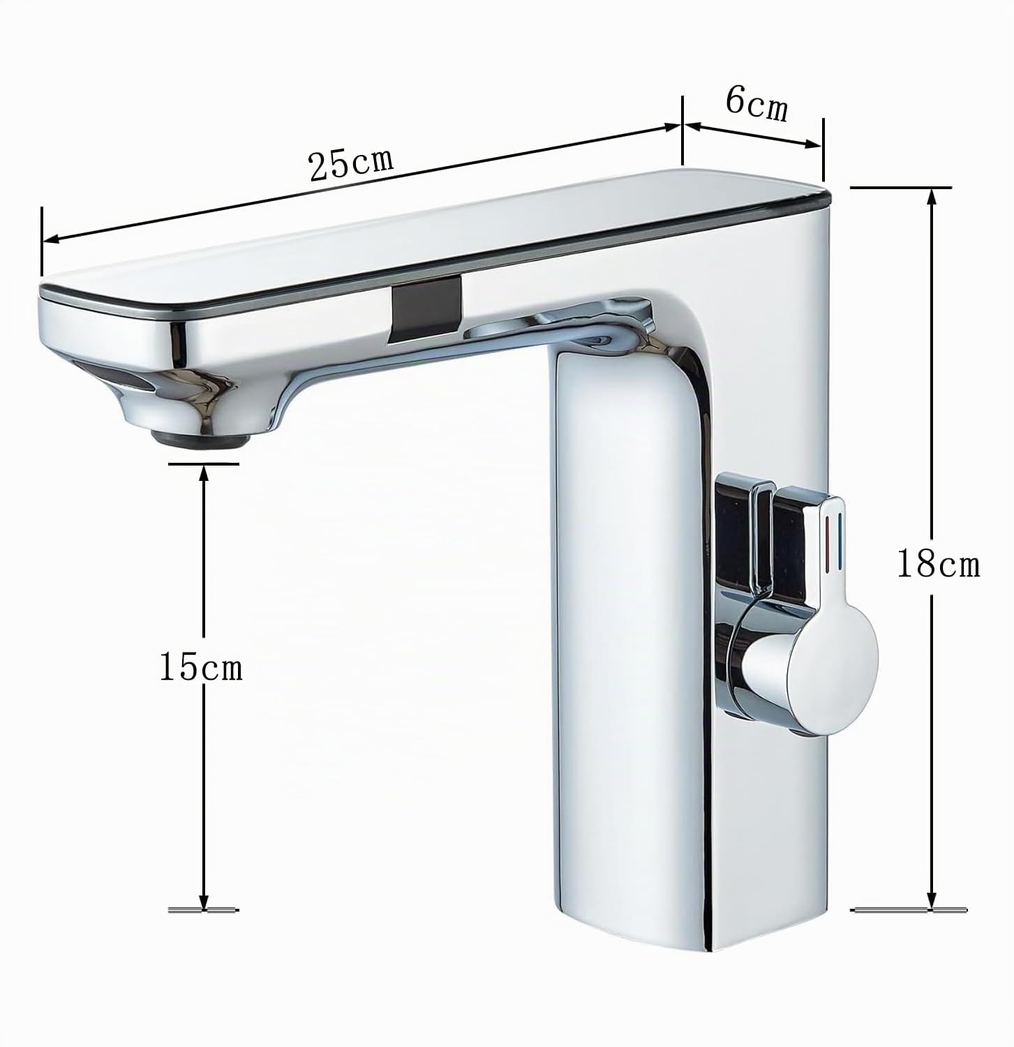 Robinet à capteur infrarouge pour salle de bain chrome, mitigeur de salle de bain à capteur automatique, affichage numérique, écran chaud/froid mitigeur lavabo
