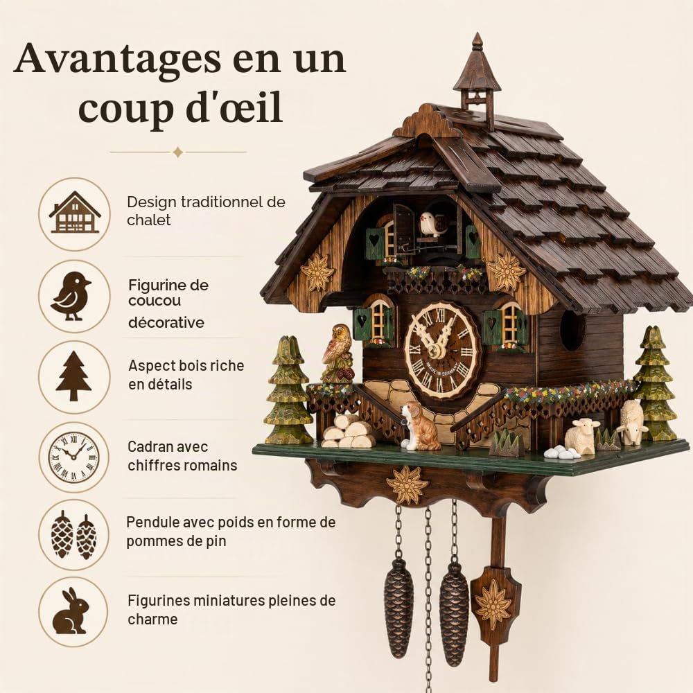 Schwarzwald-Palast Pendule à Coucou Mouvement Quartz Style Chalet 32cm by Cuckoo-Palace
