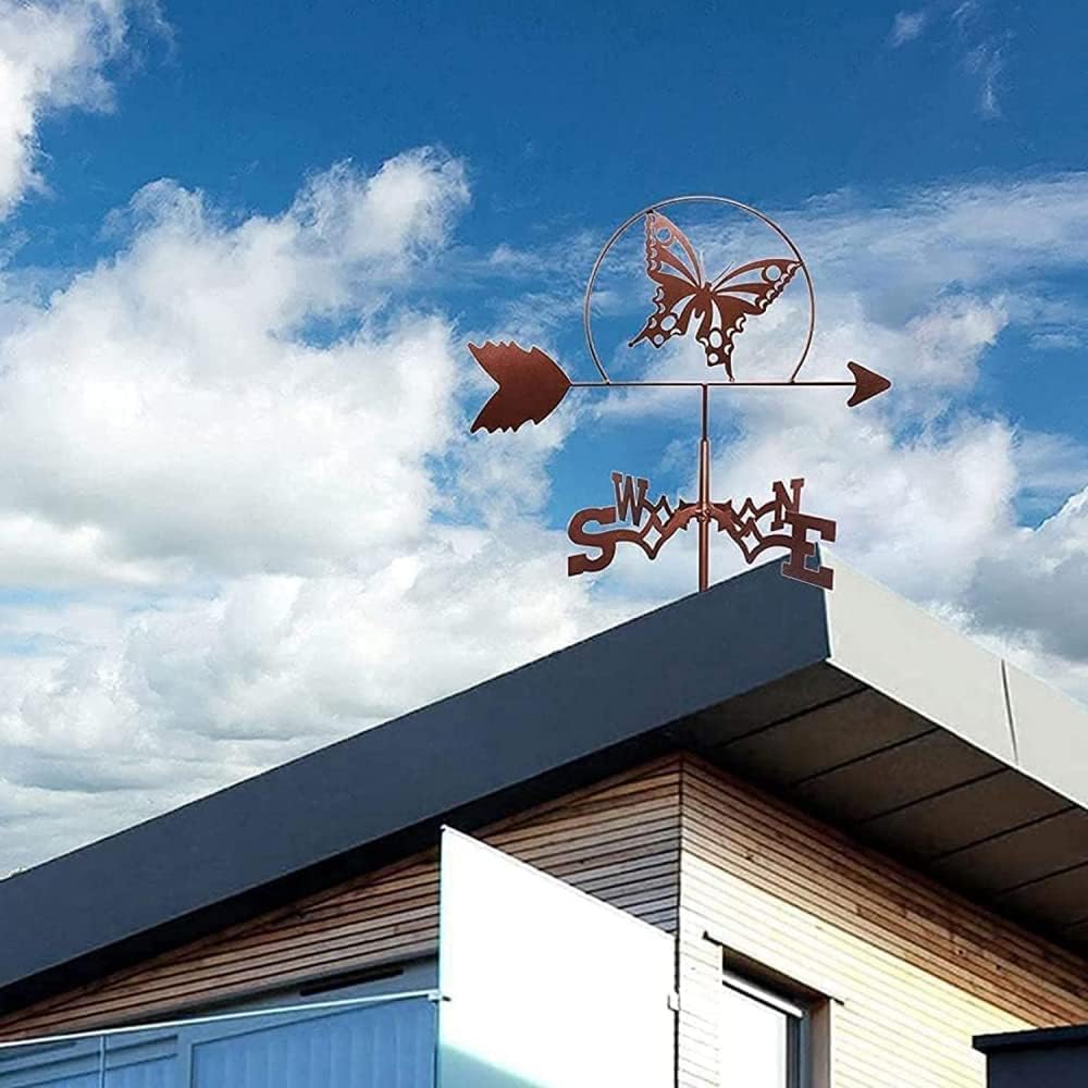 Metal Weathervane Garden Butterfly Weather Vane Outdoor Roof Garden Mount Yard Decor Weather Vane, Yard Indicating Wind Direction
